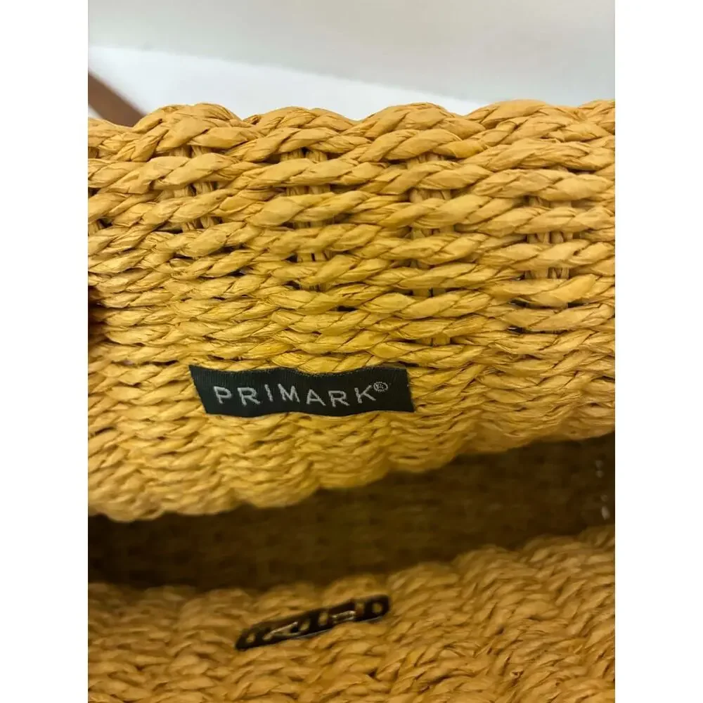 Primark Woven‎ Paper/ Raffia Style Fiber Straw Crossbody Bag Brown Faux Leather